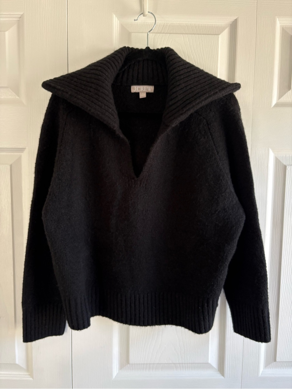 J.Crew Johnny Collar V-Neck Boxy Sweater Ribbed Trim Merino Wool Alpaca Academia
